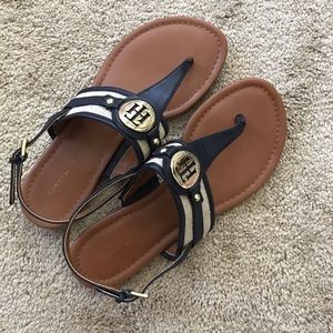 Navy and brown sandals